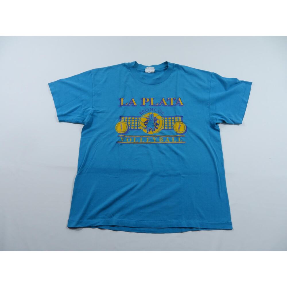 LA Plata Broncos Volleyball T-Shirt Teal Hanes Brand Sz L 1990s